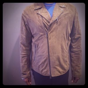 Asymmetric-Zip Suede Moto Jacket,